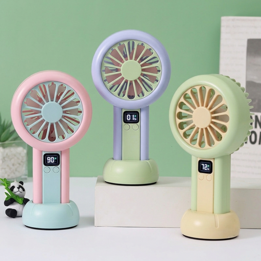 LED Digital Display Rechargeable Mini Fan – Portable USB Handheld Fan with 100-Speed Control, Real-Time Battery Indicator | Random Color